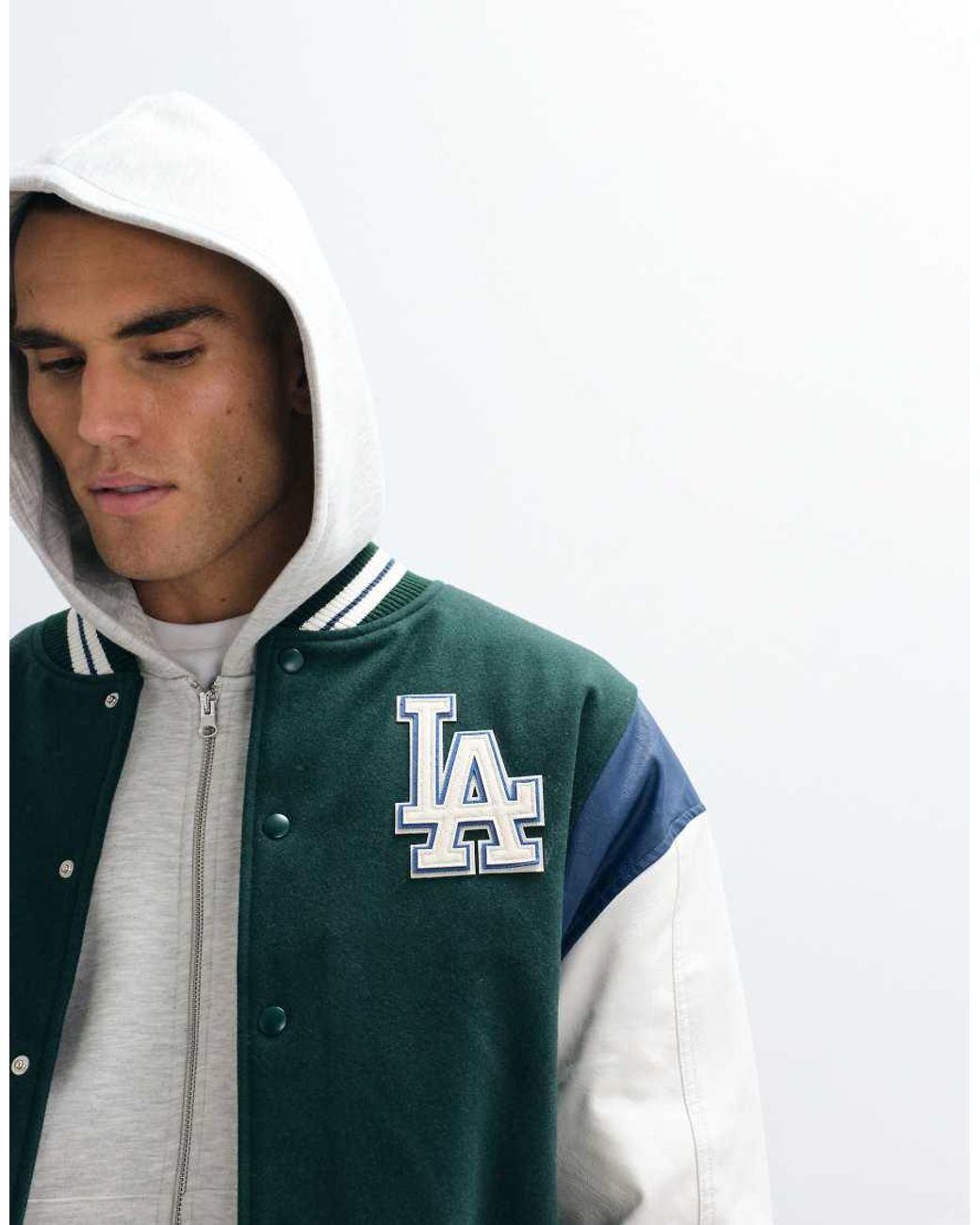 KTZ White La Dodgers Wool Mix Varsity Jacket for men
