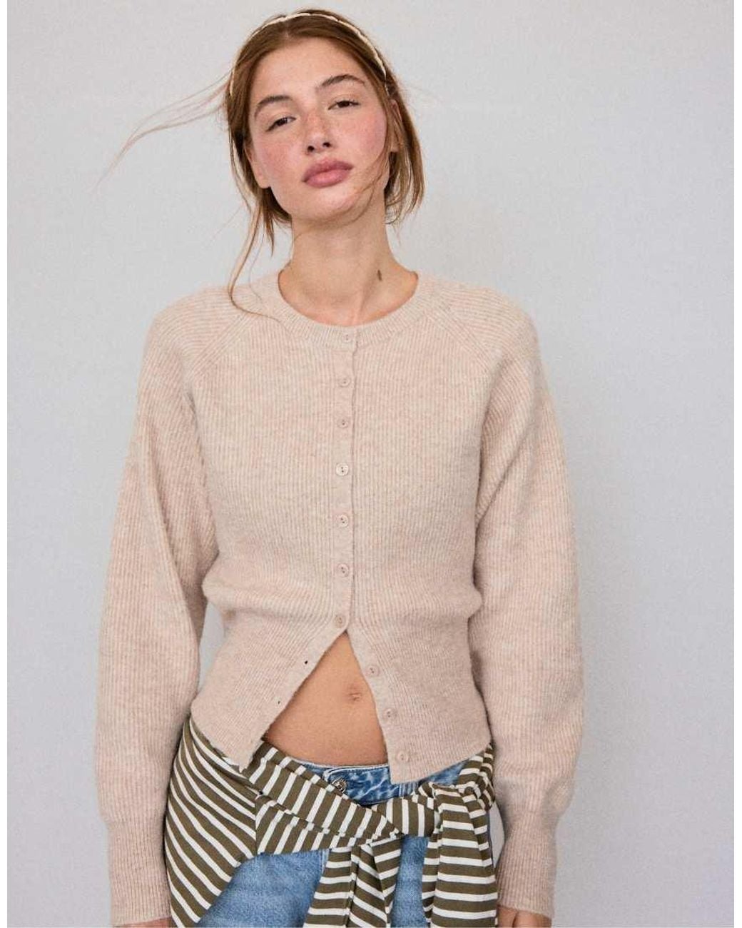 Stradivarius Blue Raglan Sleeve Knit Cardigan