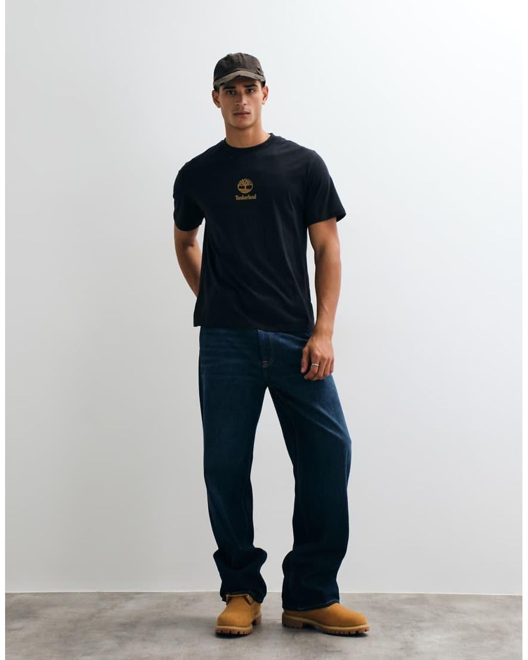 Timberland Black Print Stack Logo Short Sleeve Tee for men