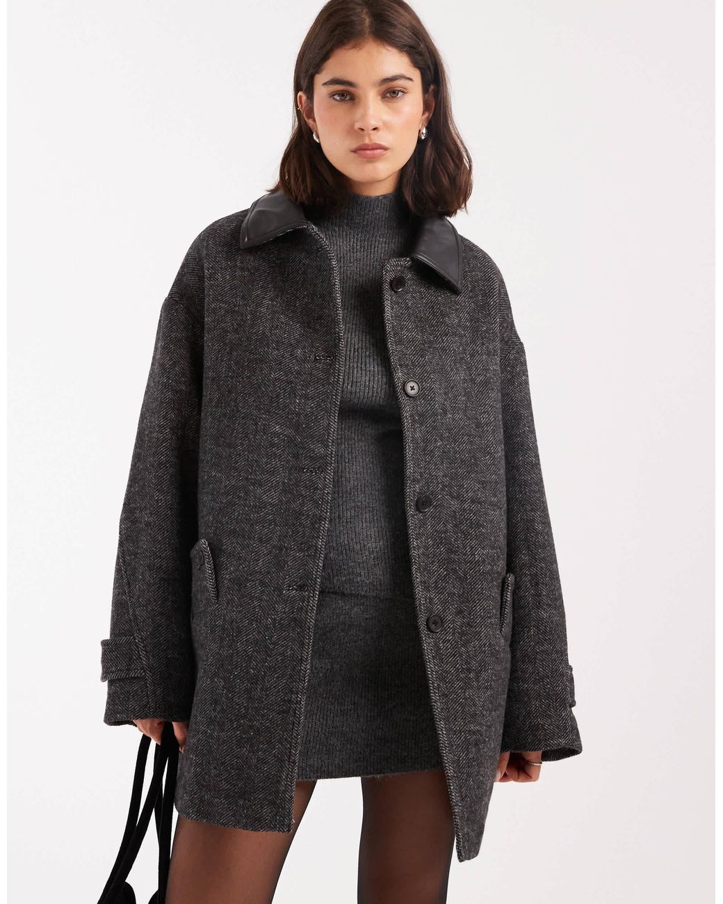 ASOS Gray Wool Blend Textured Jacket With Collar