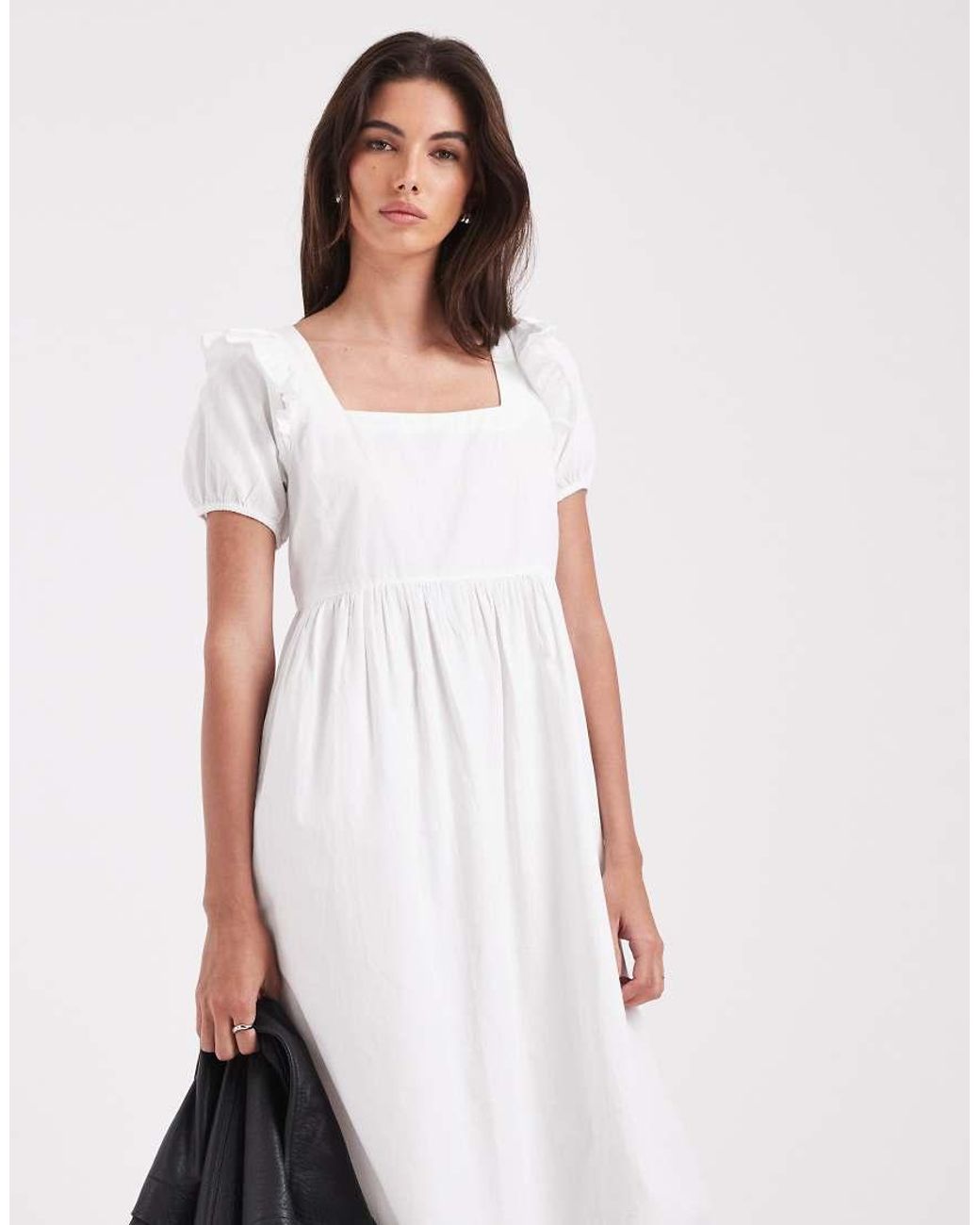 Wednesday's Girl White Wednesdays Girl Poplin Ruffle Tie Back Midaxi Dress