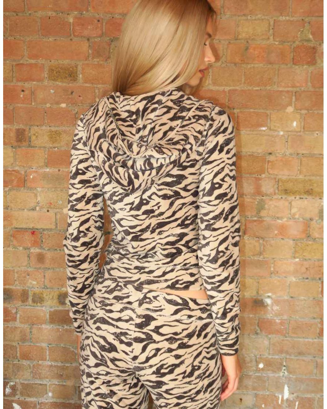 Juicy Couture Gray Washed Zebra Camo Zip Up Hoodie Co-ord