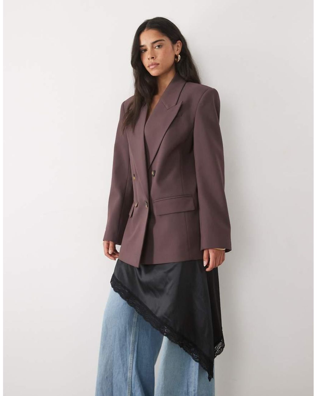 ASOS Brown Tailored Strong Shoulder Double Breasted Blazer