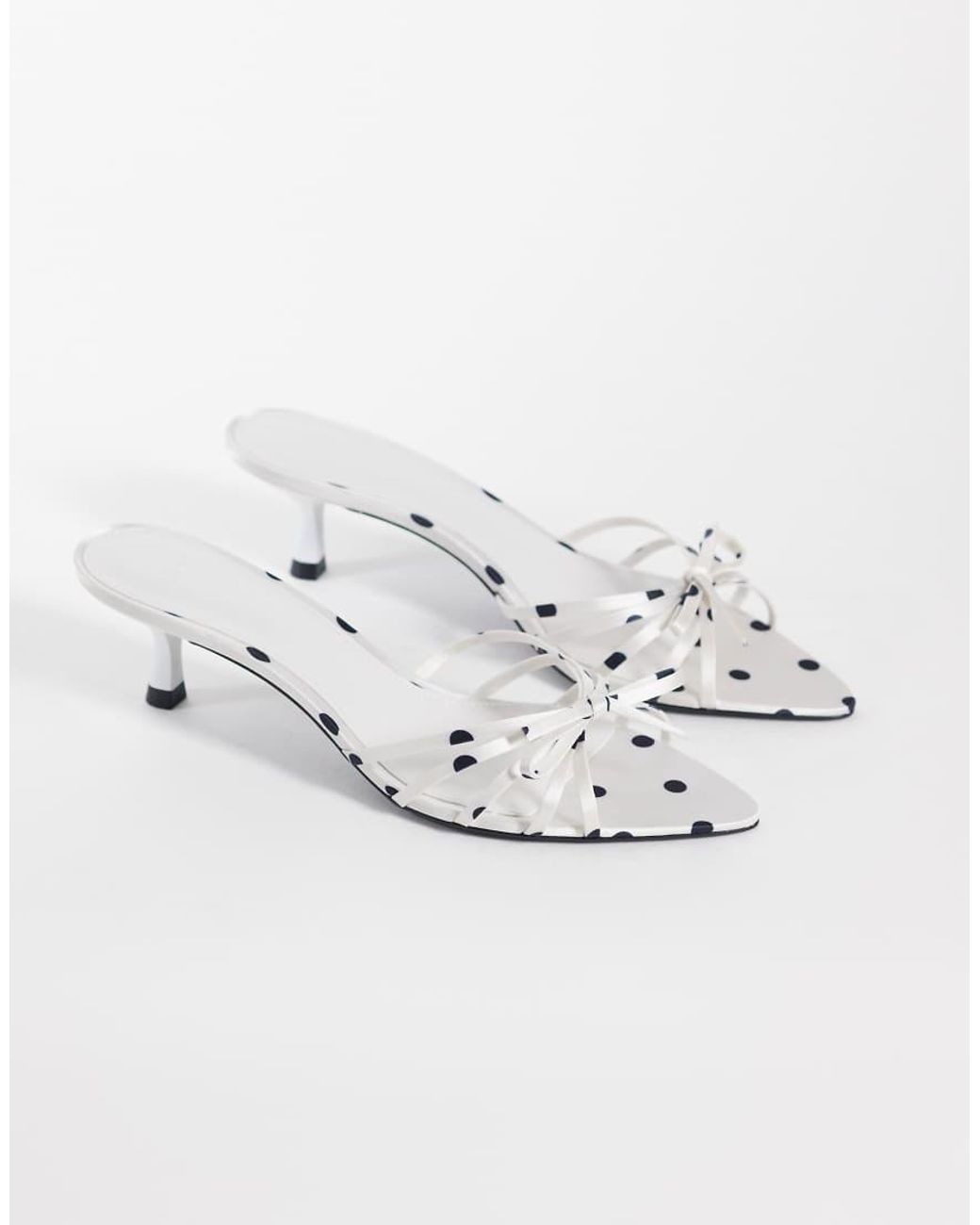 Mango White Bow Detail Heeled Sandals