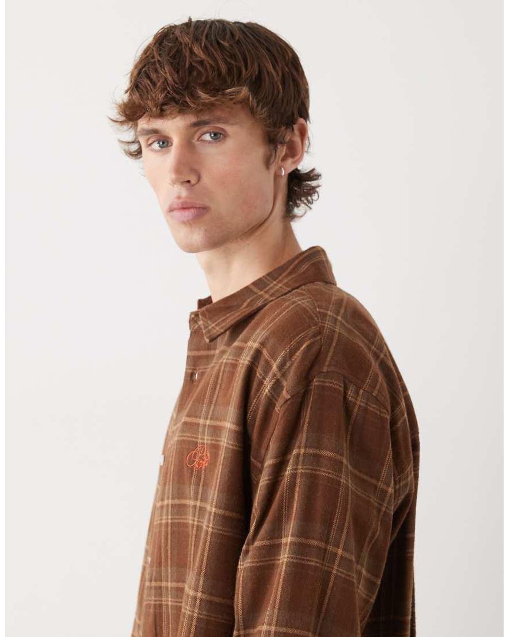 Prohibited Brown Long Sleeve Flannel Shirt for men