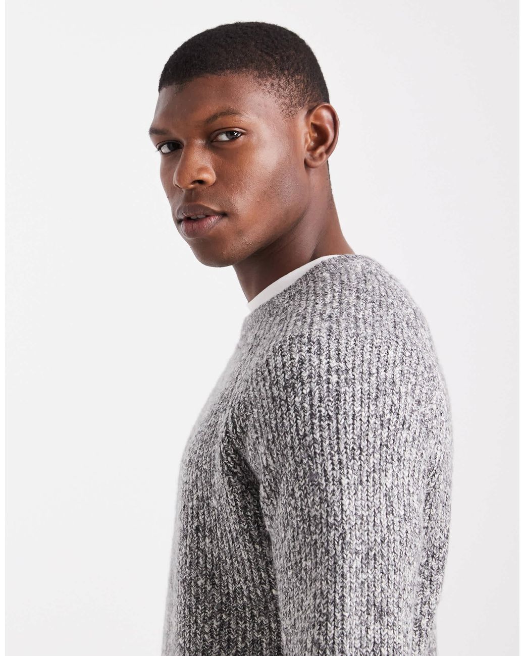 Threadbare Gray Crew Neck Rib Knit Sweater for men
