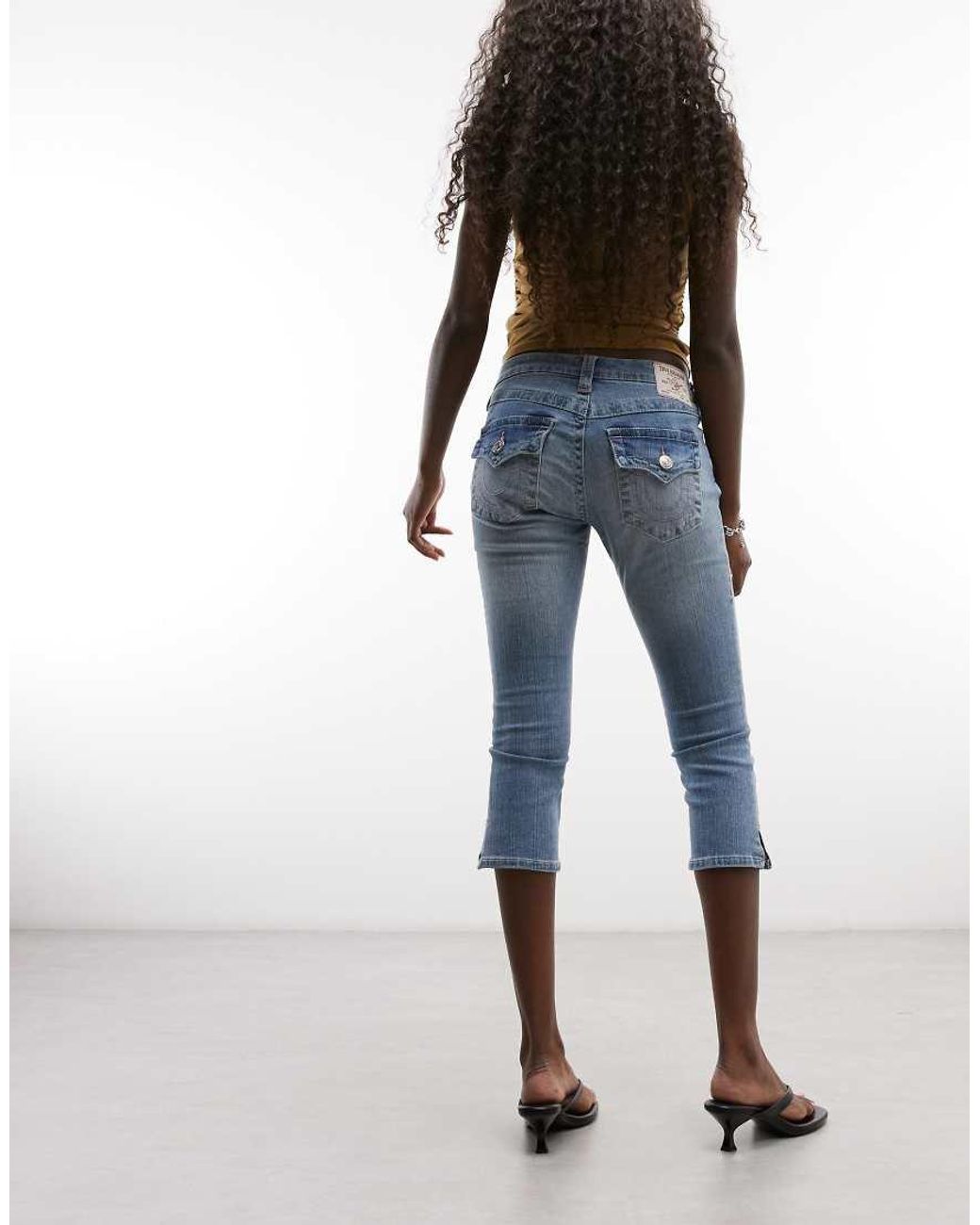 True Religion Blue Jennie Mid Rise Flap Pocket Denim Capri Pants