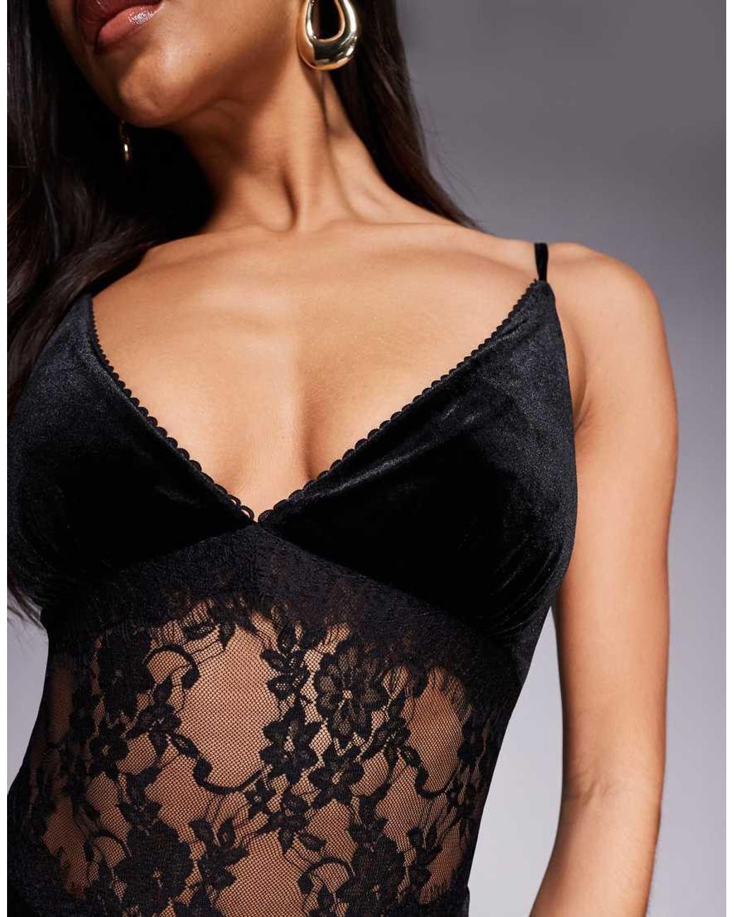 TFNC London Black Plunge Neck Maxi Dress With Lace Insert
