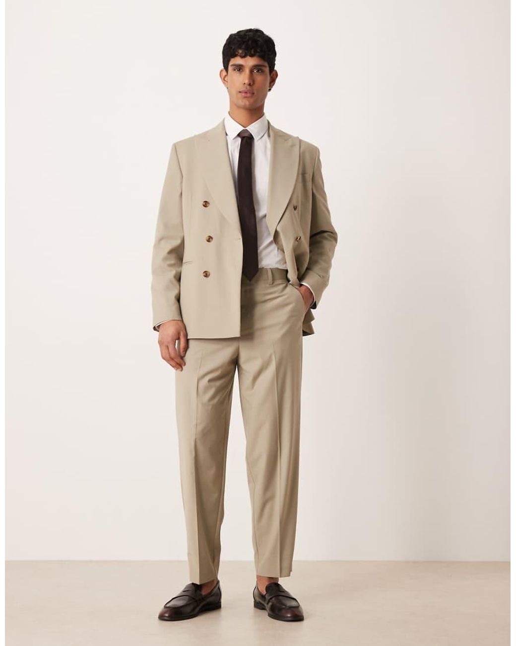 ASOS Natural Relaxed Tapered Suit Trousers for men