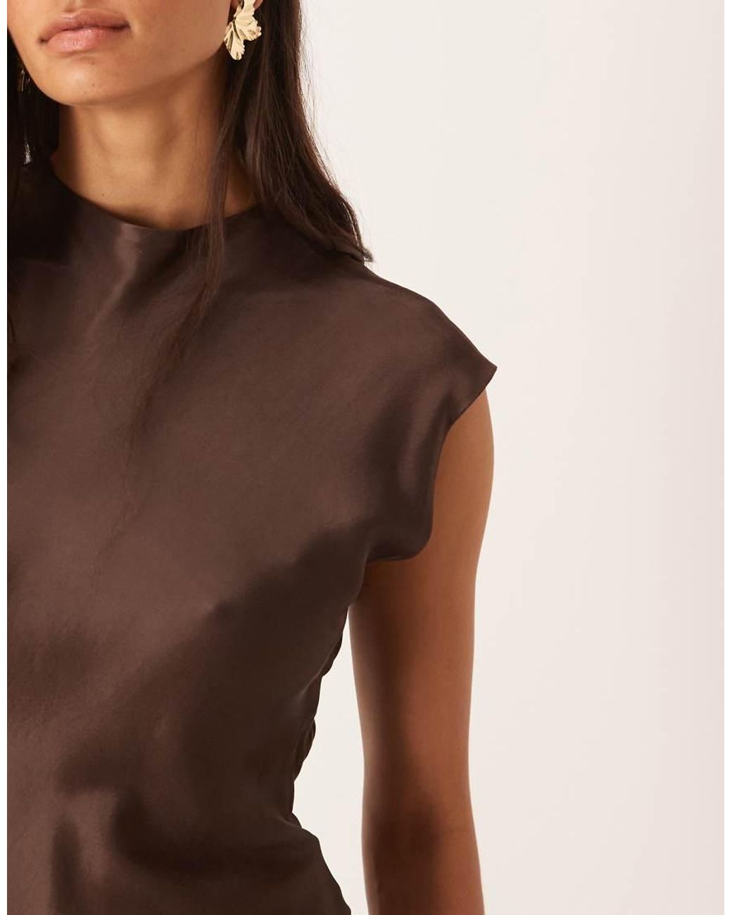 ASOS Natural Satin Cap Sleeve Open Back Maxi Dress