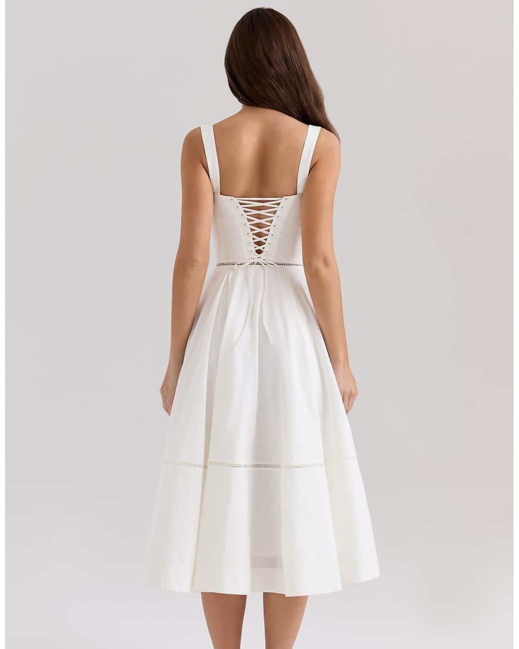 House Of Cb Natural Chiarina Cotton Button Front Midi Dress