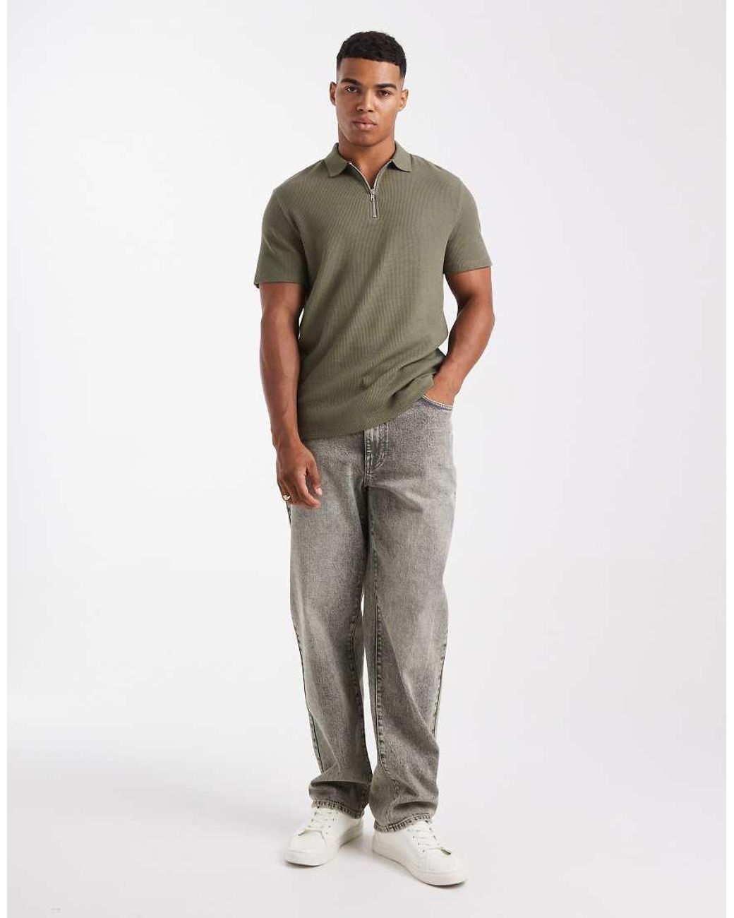 ASOS Gray Regular Fit Zip Polo for men