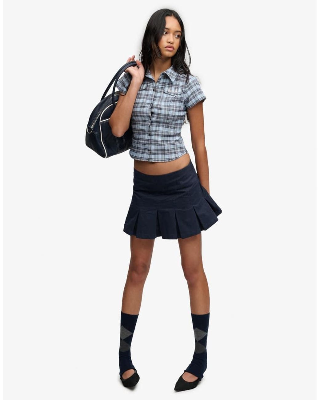 Bench x Superdry & Co Blue Logo Pleated Peached Mini Skirt