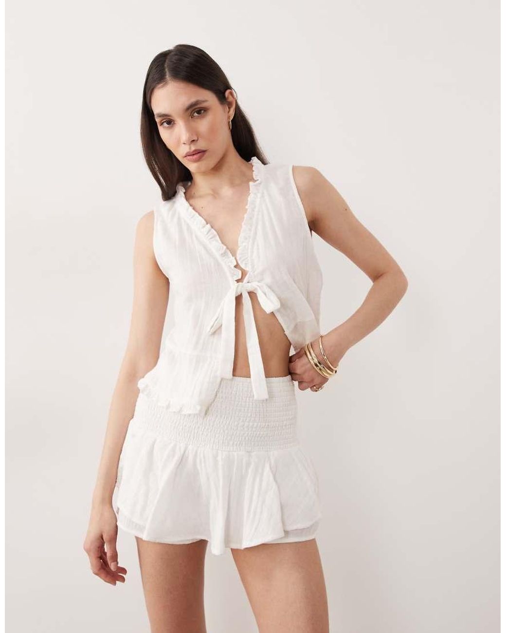 esmé studios Natural Esmee Shirred Ruffle Beach Skort
