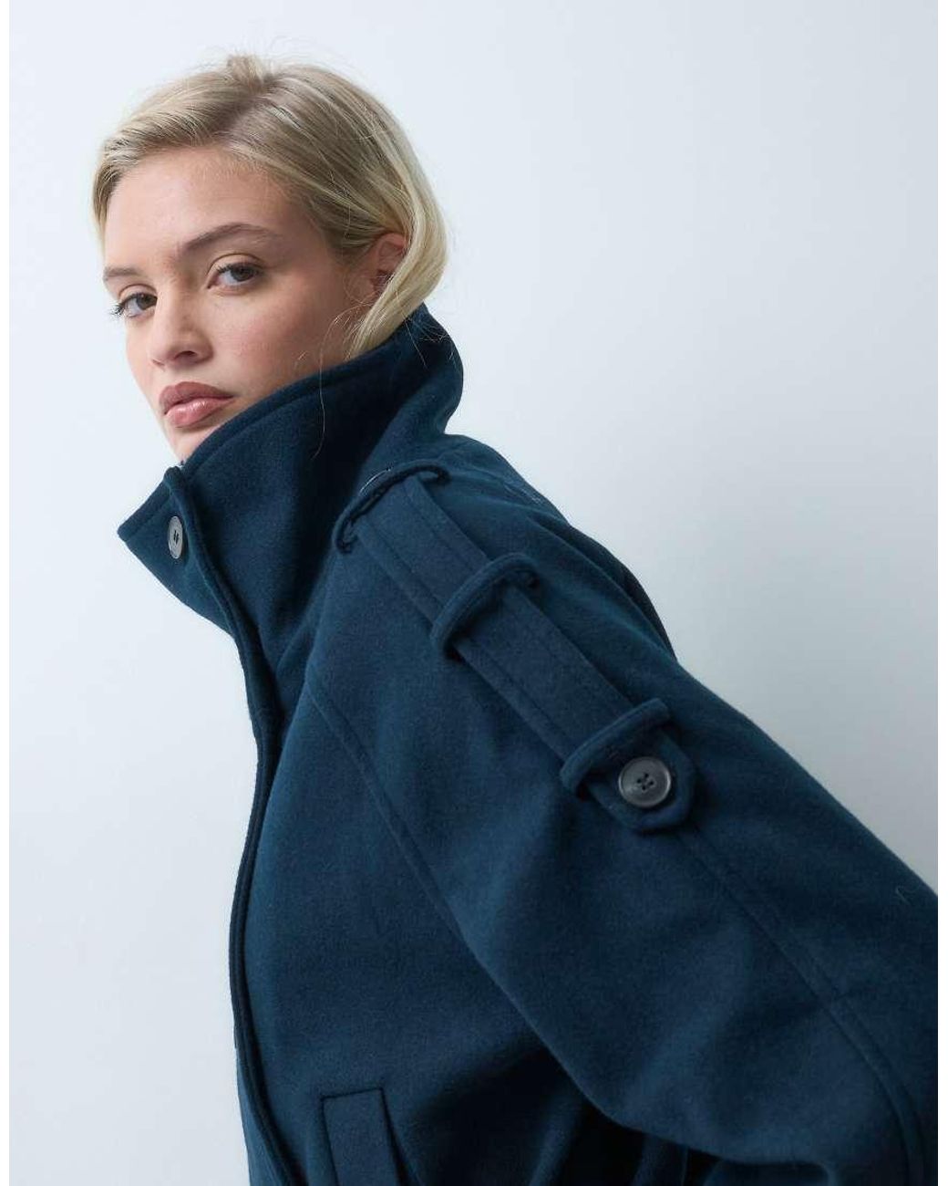 Gina Tricot Blue High Neck Short Jacket With Wool