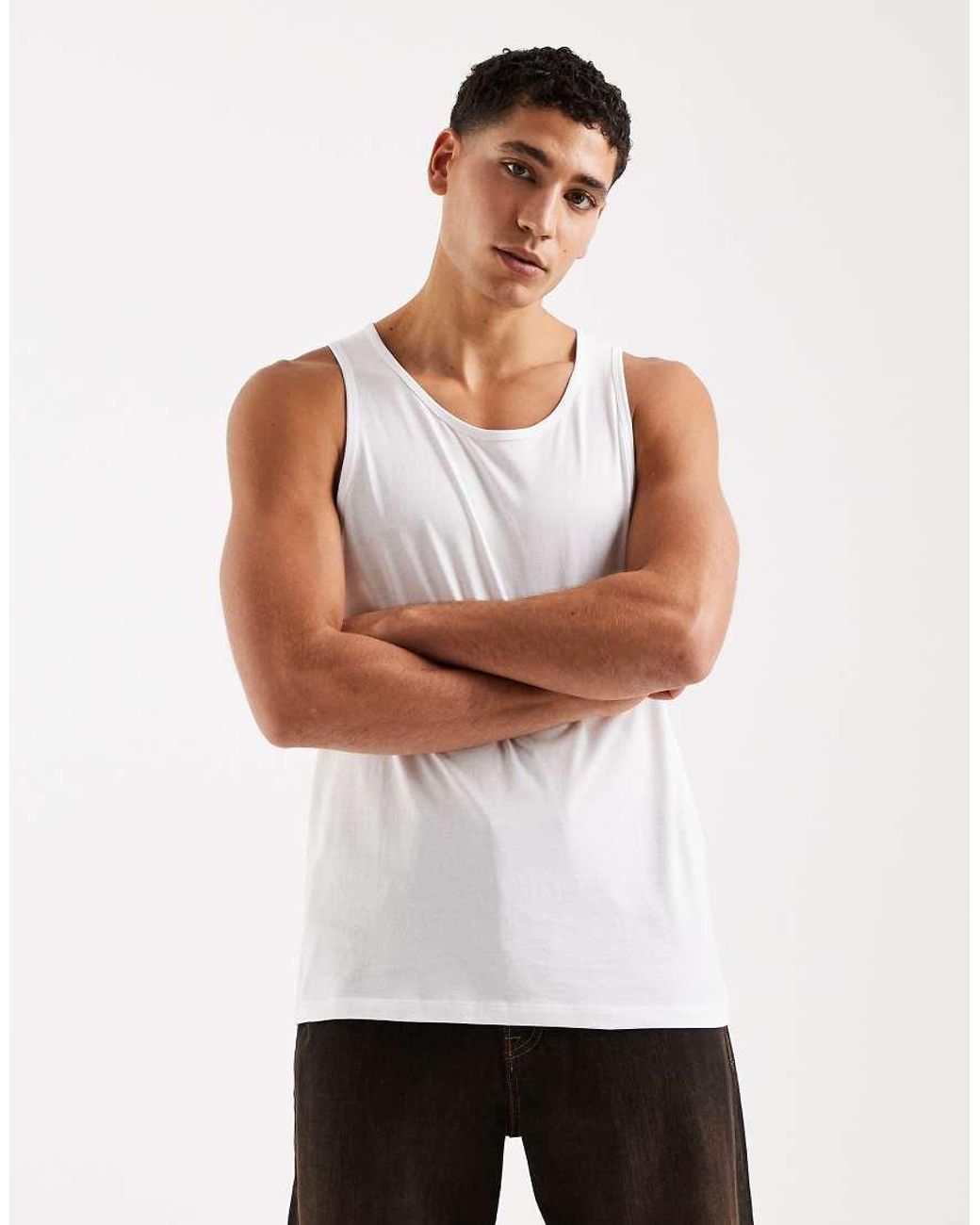 Jack & Jones White Jersey Singlet Top for men
