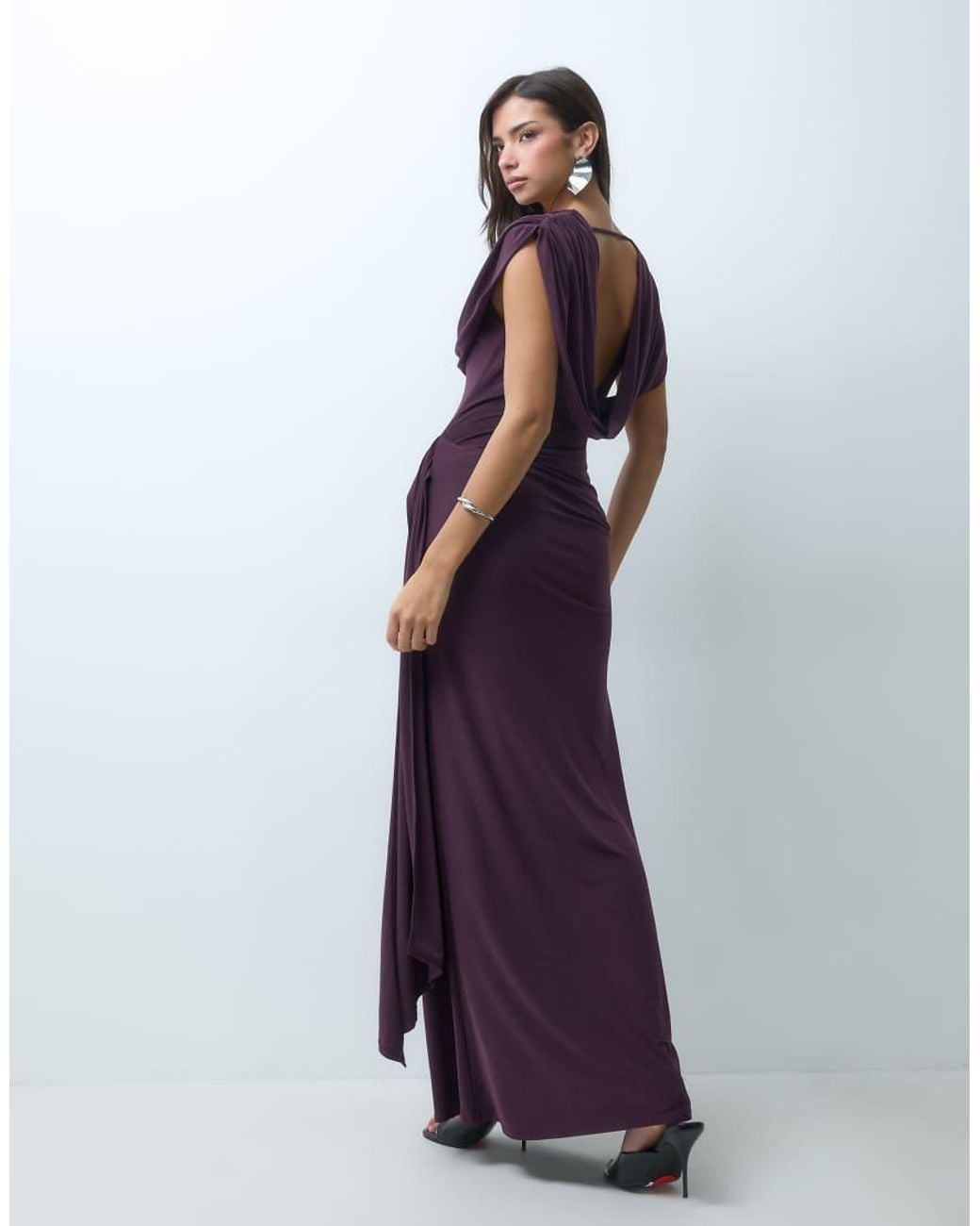 ASOS Blue Draped Bodice Maxi Dress With Trim Waist