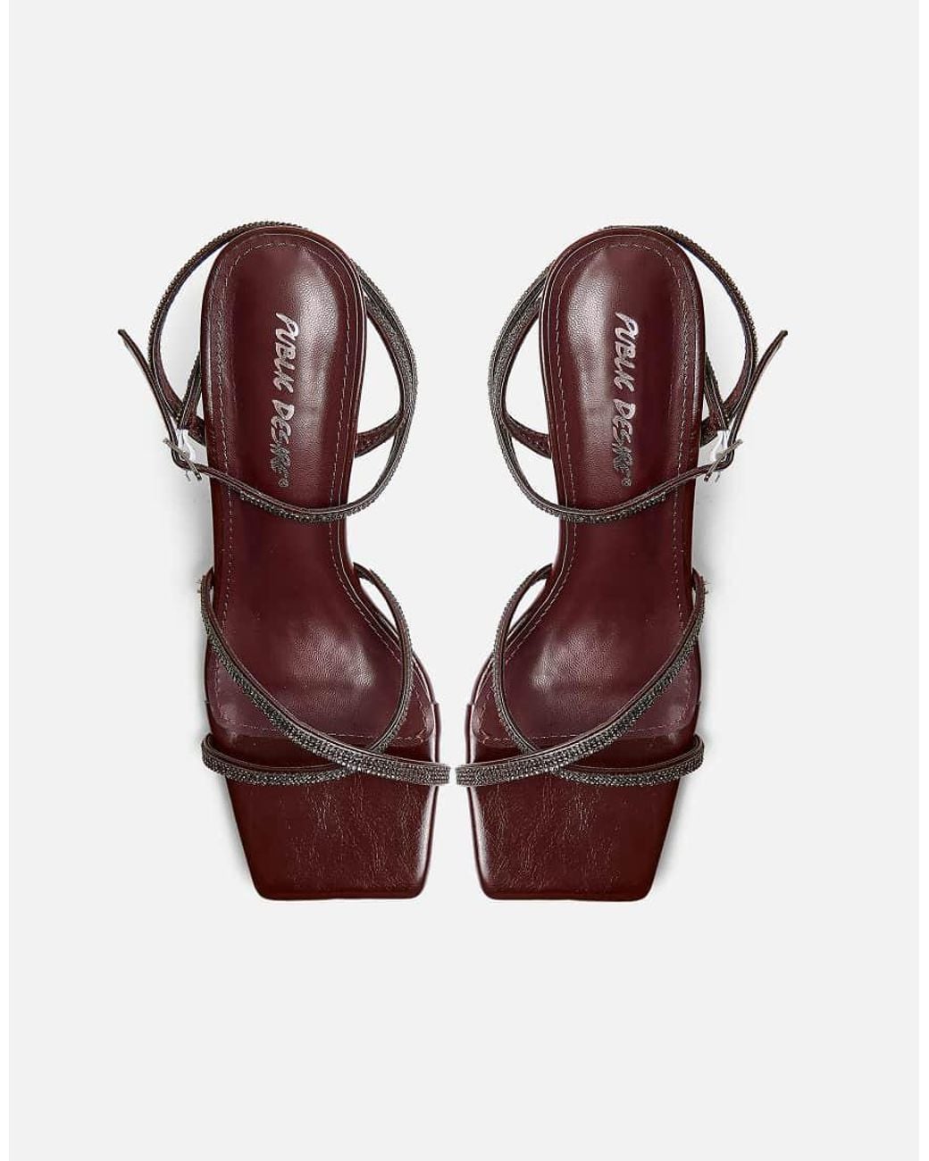Public Desire Red Belsa Diamante Strappy High Heel