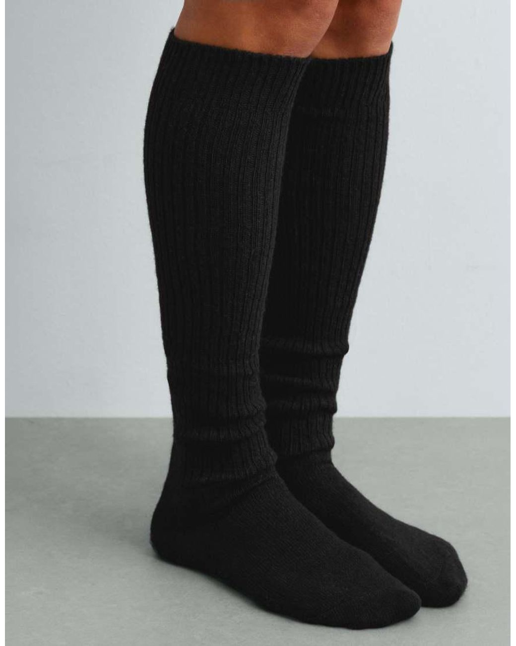 Oysho Black 22% 10% Wool Long Socks
