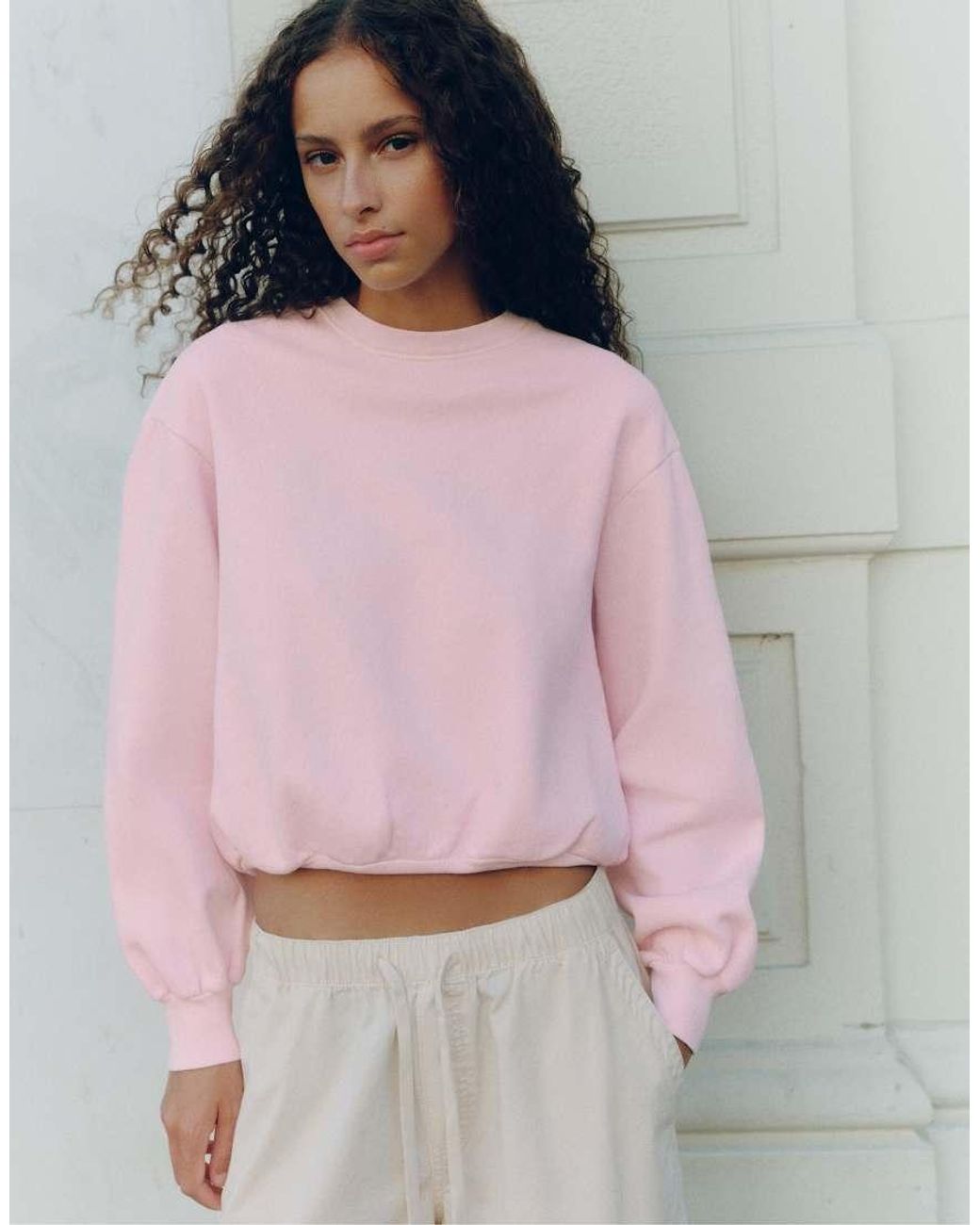Pull&Bear Blue Cropped Round Neck Sweatshirt
