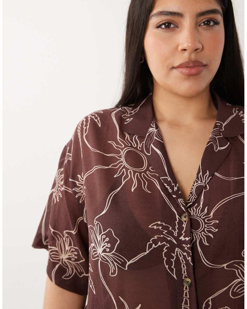 ASOS Brown Asos Design Curve Logan Beach Resort Shirt