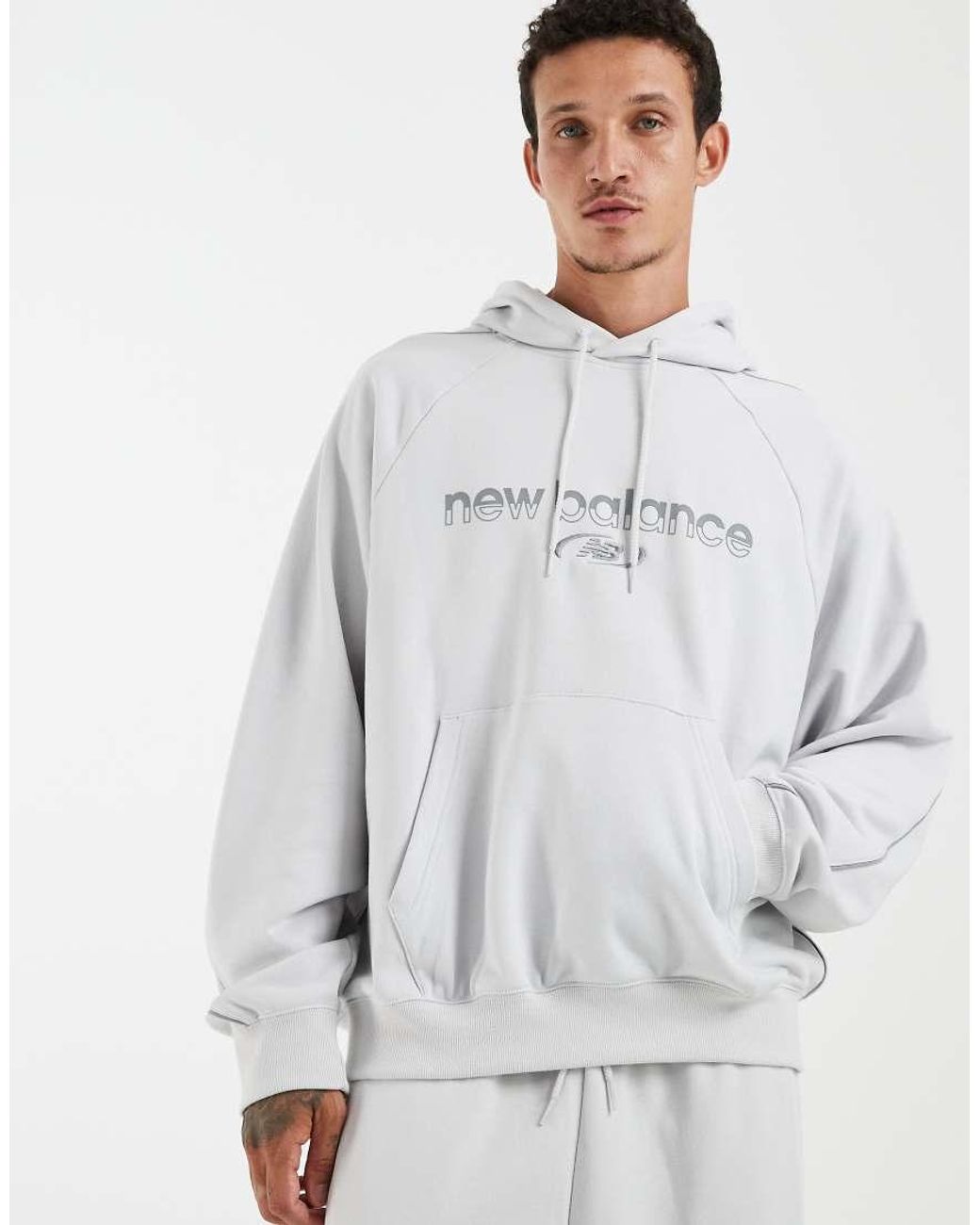 New Balance Gray Trackside French Terry Hoodie for men