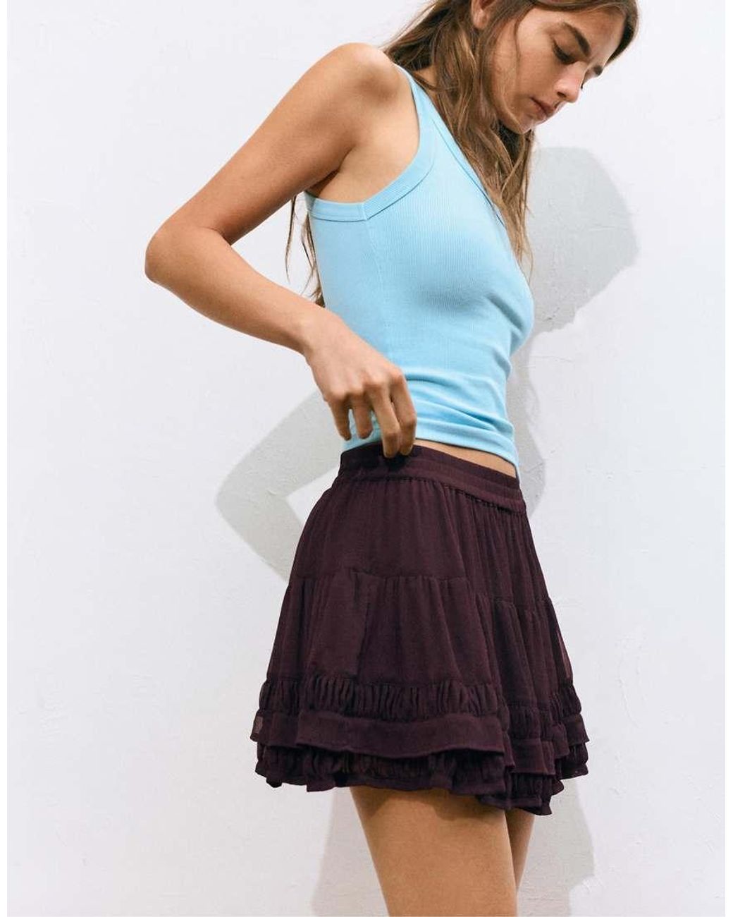 Pull&Bear White Ruffled Mini Skirt