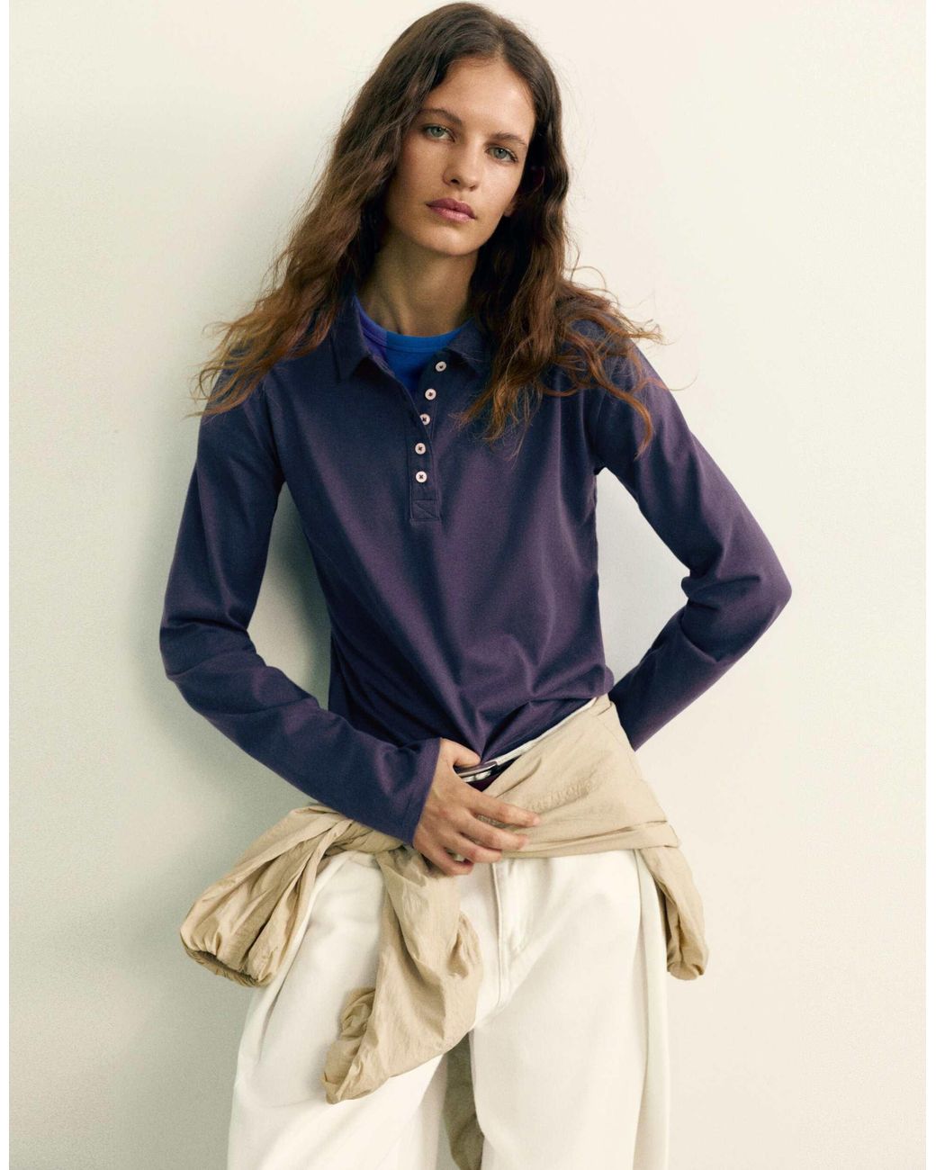 Pull&Bear Blue Langarm-polohemd