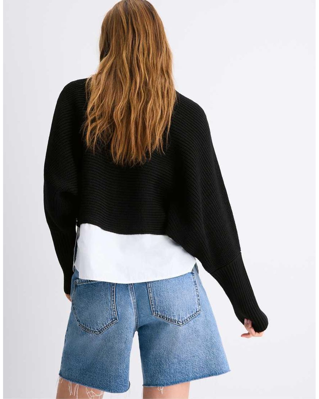 Stradivarius Blue Mixed-fabric Batwing Knit Jumper
