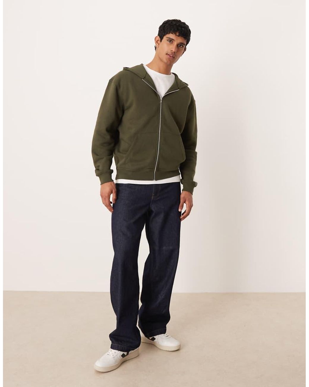 ASOS Green Essentials Relaxed Fit Zip Through Hoodie for men