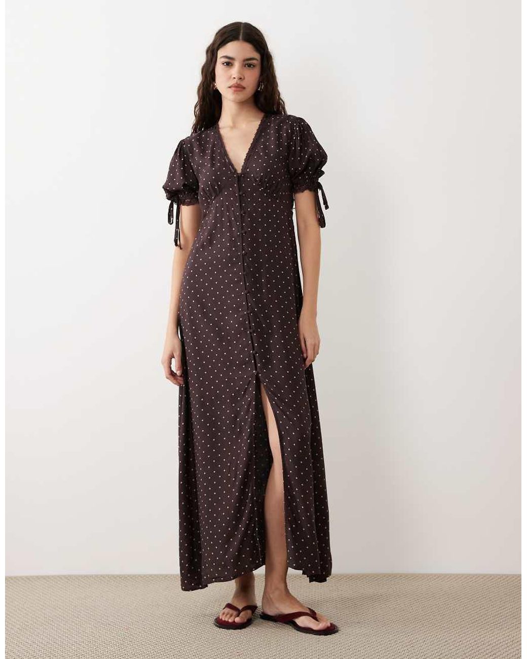 Miss Selfridge Brown Spun Button Through Maxi Tea Dress