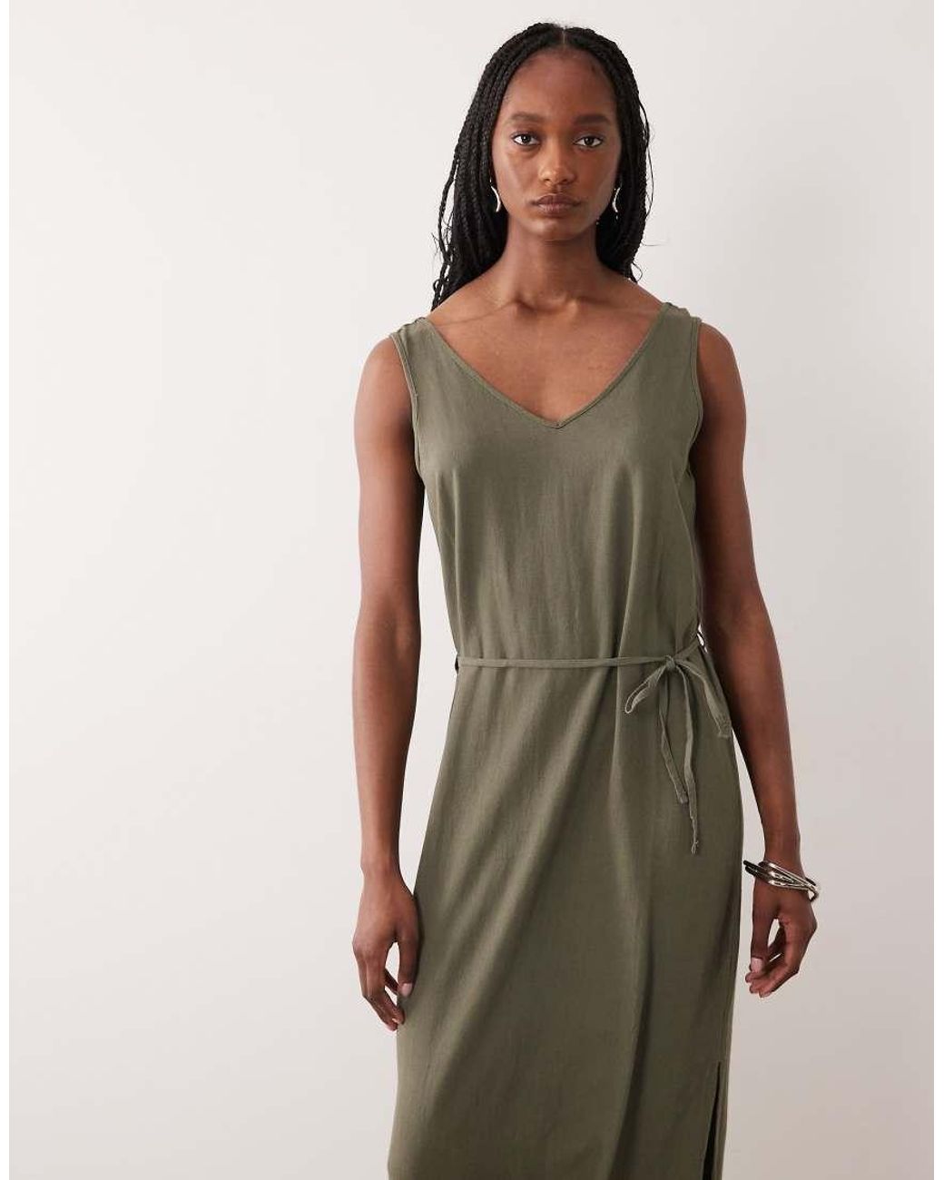 JDY Tall Green Tie Waist Linen Blend Maxi Dress