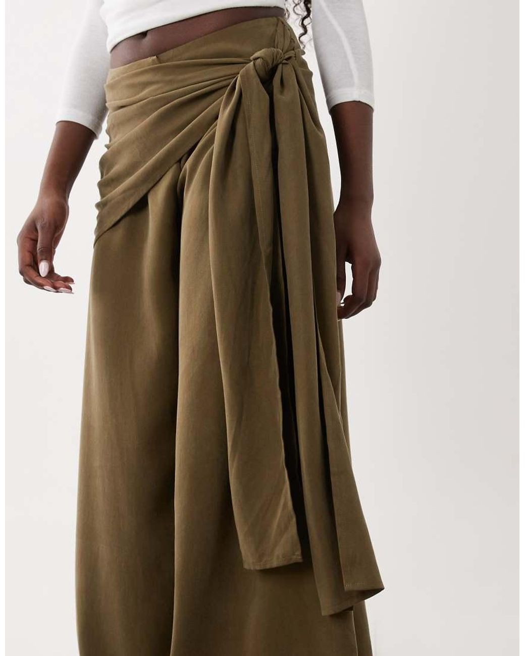ASOS Natural Scarf Detail Wide Leg Trousers