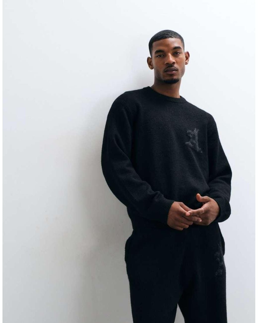 Jack & Jones Blue Oversized Jacquard Logo Knit Jumper for men