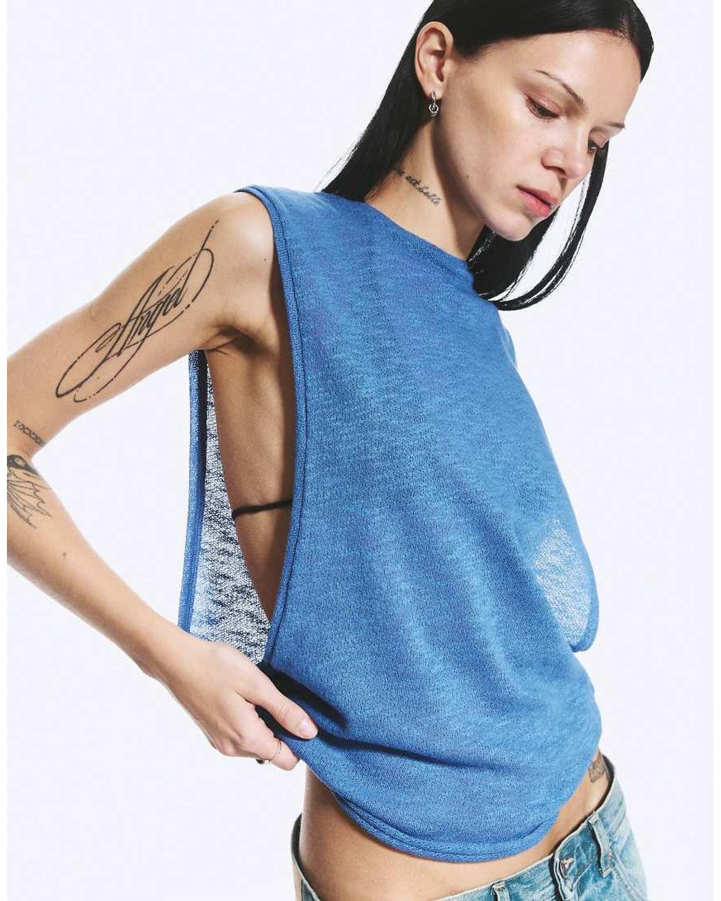 Weekday Blue Dropped Armhole Tank