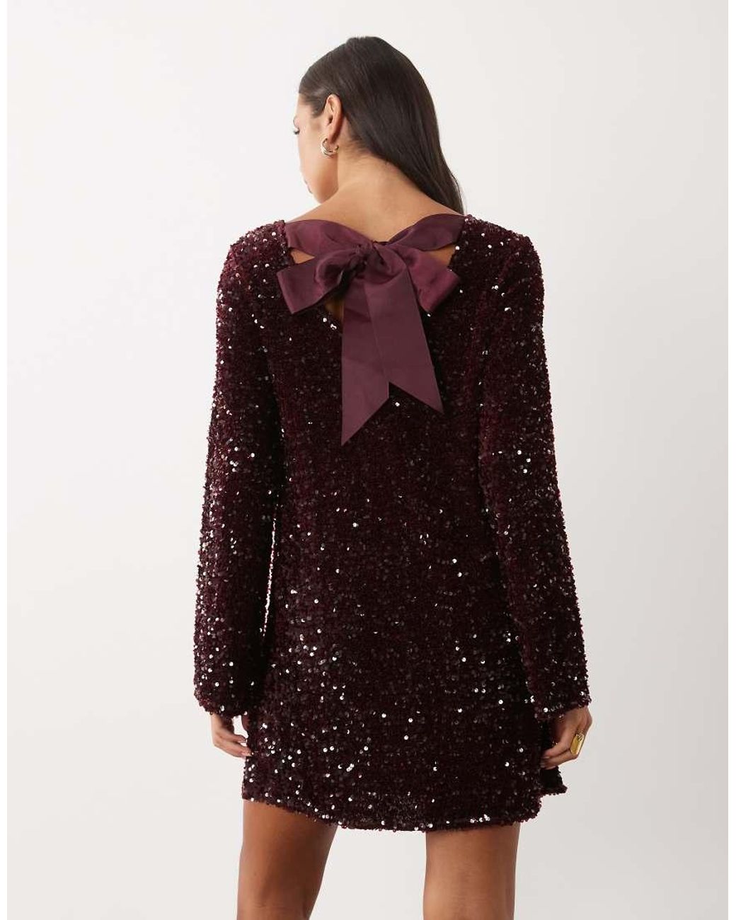 Pieces Red Sequin Mini Dress With Ribbon Bow Back