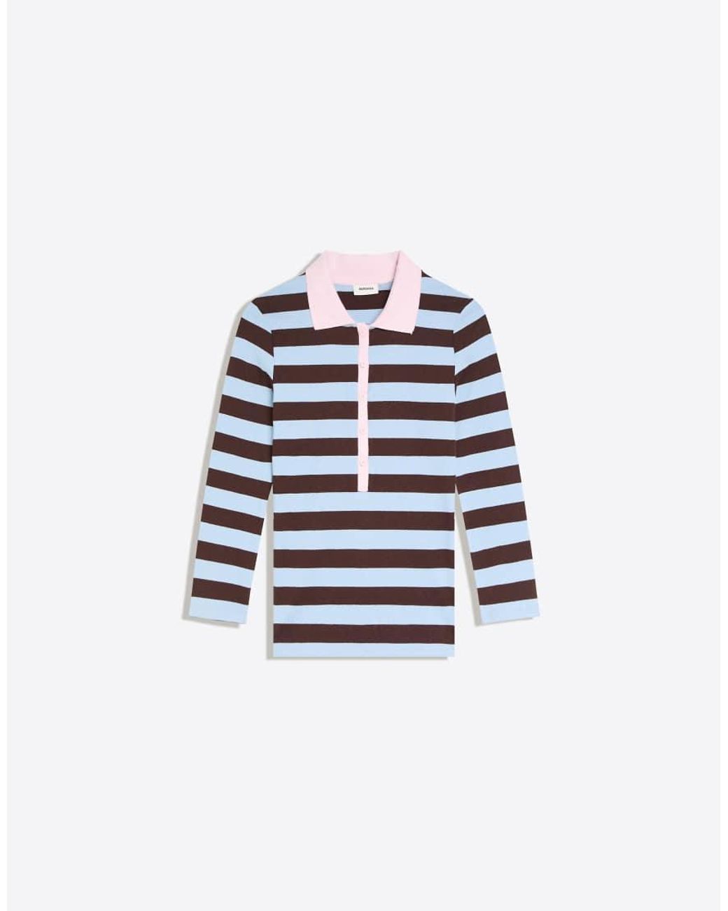 Bershka Brown Fitted Striped Long Sleeve Polo Shirt