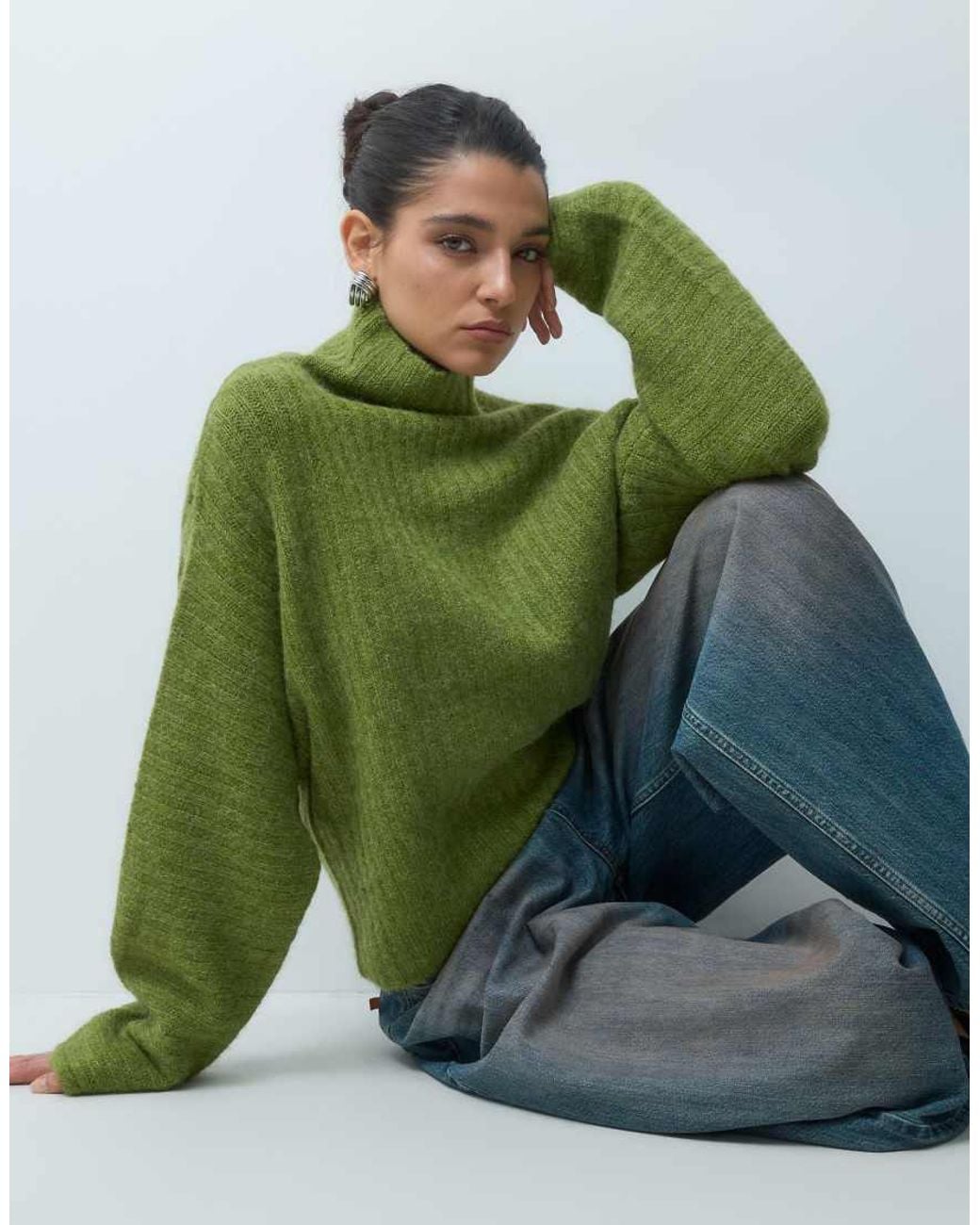 Gina Tricot Green Knitted Wool Blend Turtleneck Sweater