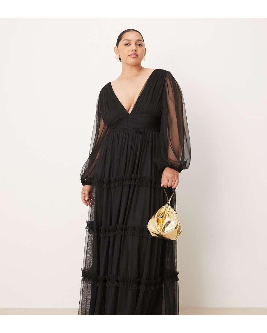 Lace & Beads Plus Black Boho Ruffle Maxi Dress