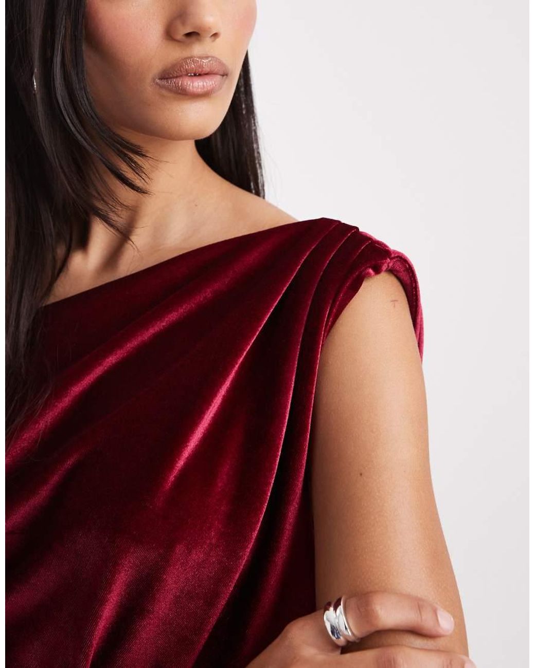 ASOS Red Velvet Drape One Shoulder Mini Dress