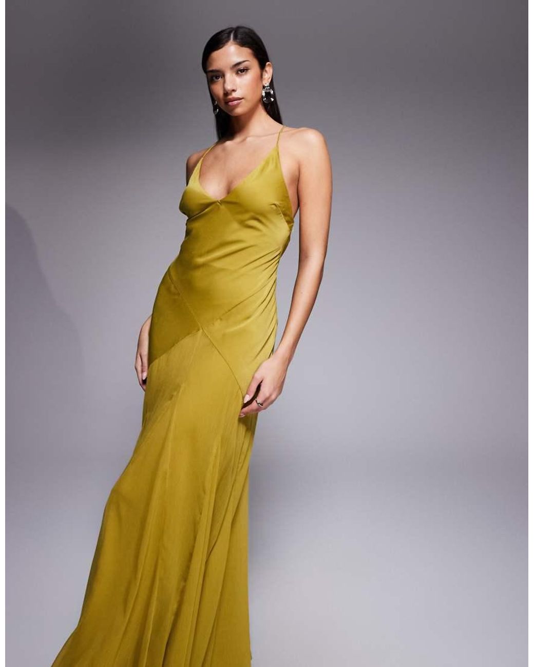 ASOS Metallic Bias Cut Plunge Bodice Maxi Dress With Godets