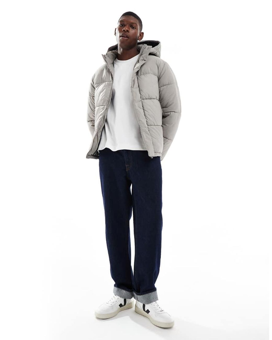 Jack & Jones Gray Hooded Puffer Jacket for men