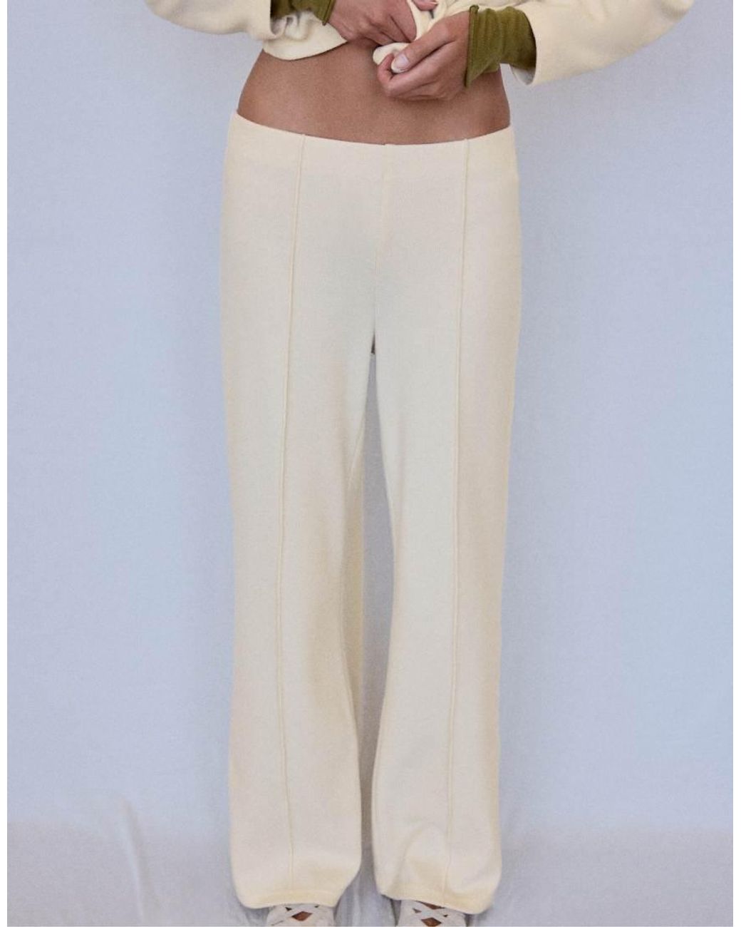 Stradivarius White Tall Knit Trousers With Seam Detail
