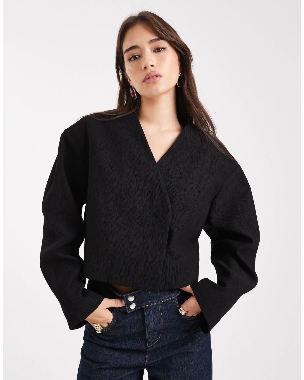 ASOS Black Cropped Textured Blazer