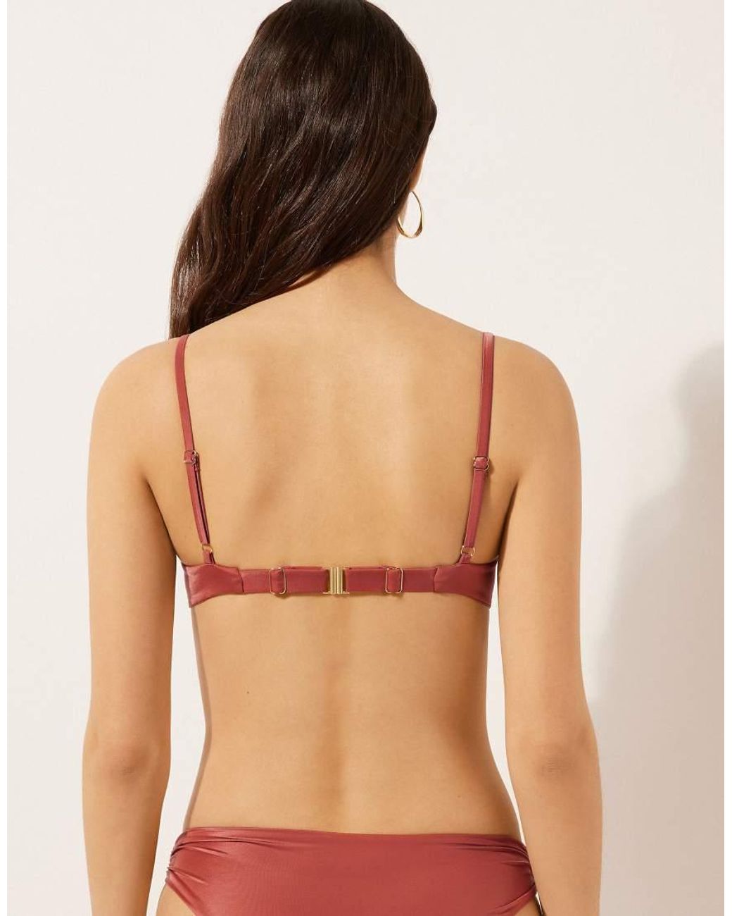 Calzedonia Red Fuller Bust Balconette Bikini Top Shiny Satin