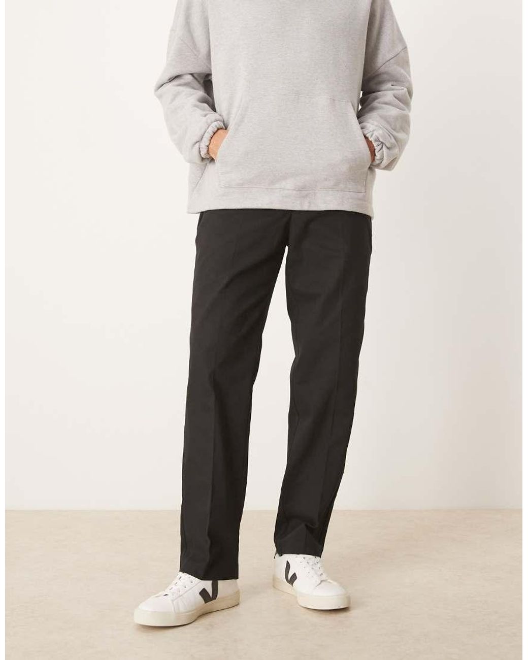 ASOS Natural Smart 100% Cotton Straight Leg Trousers With Elasticated Waist for men