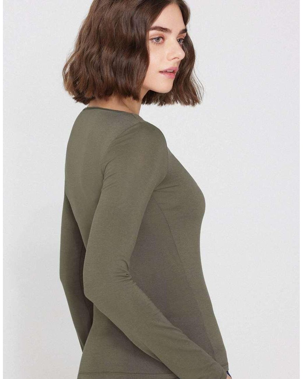 Tezenis Gray Long-Sleeved Viscose Top With Boat Neck