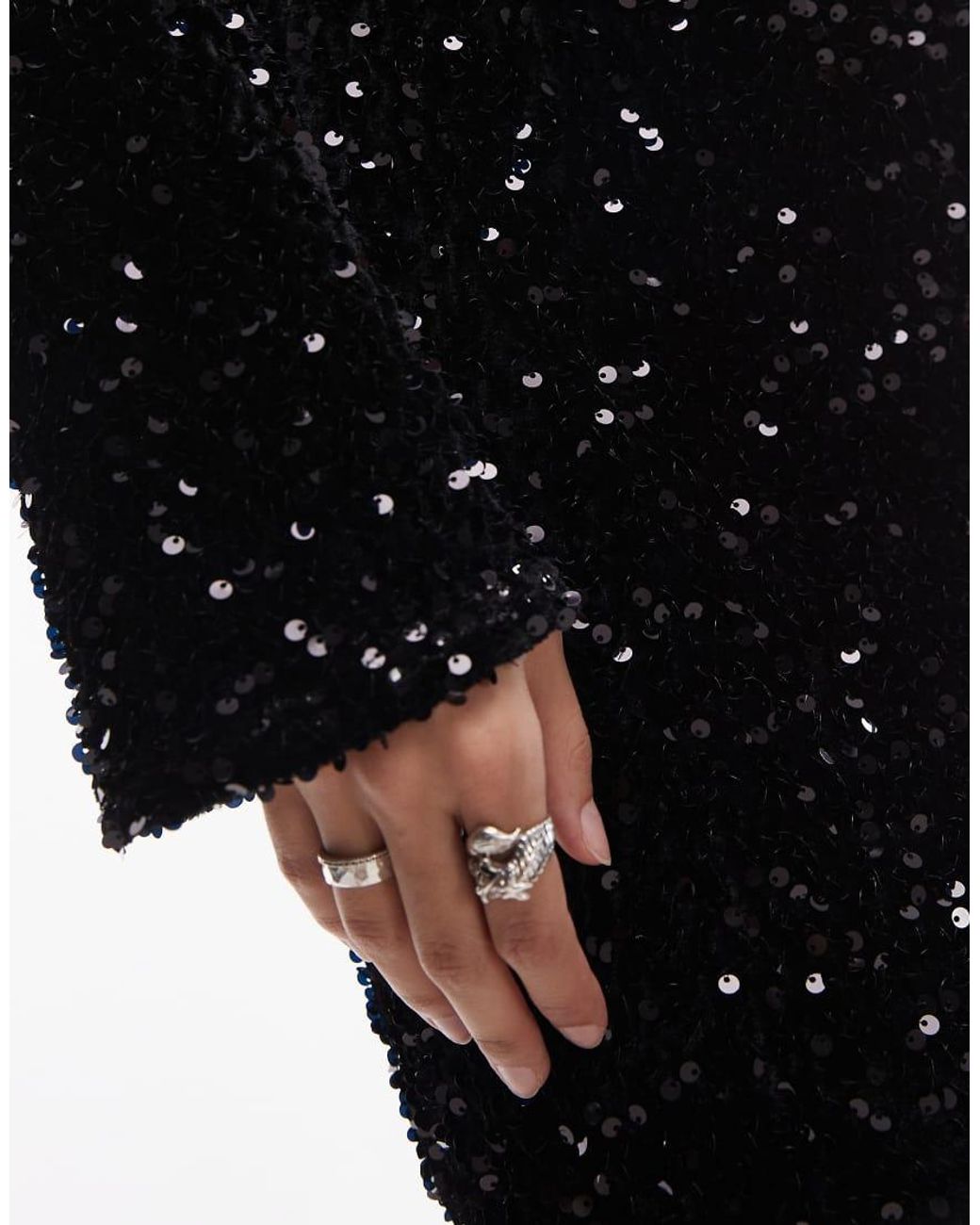 TOPSHOP Velvet Sequin Long Sleeve Mini Dress in Black | Lyst UK