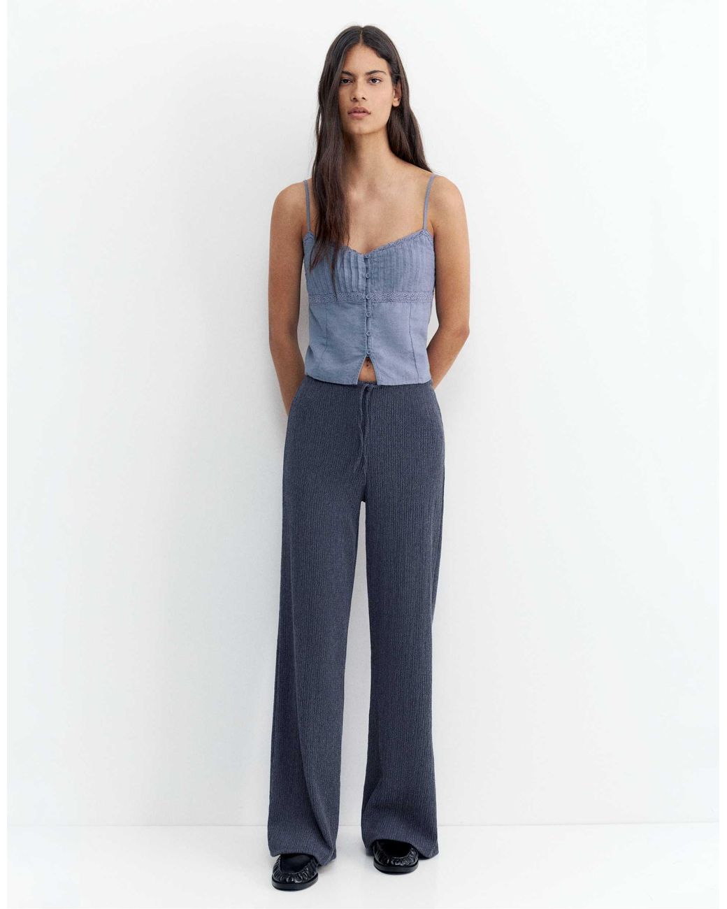 Pantalon ample en crêpe Pull&Bear en coloris Blue
