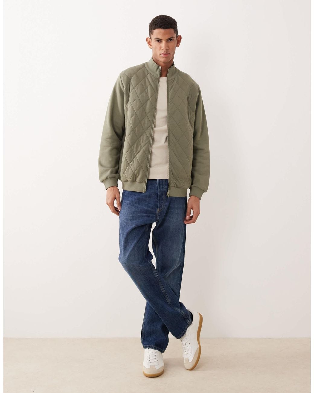 ASOS Natural Essentials Zip-through Funnel Neck Jacket for men